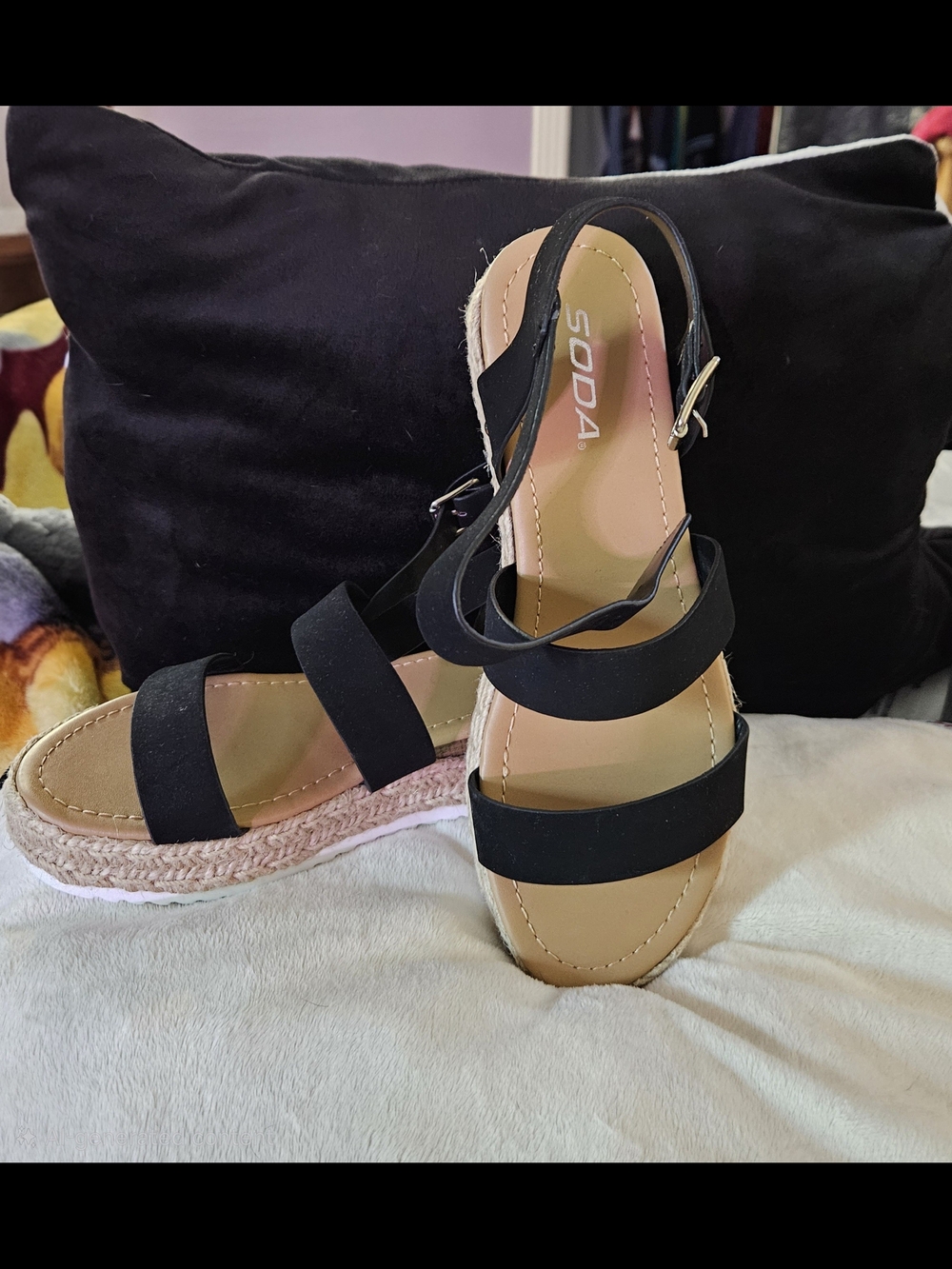 Soda Black Espadrille Platform Sandals with Ankle Strap